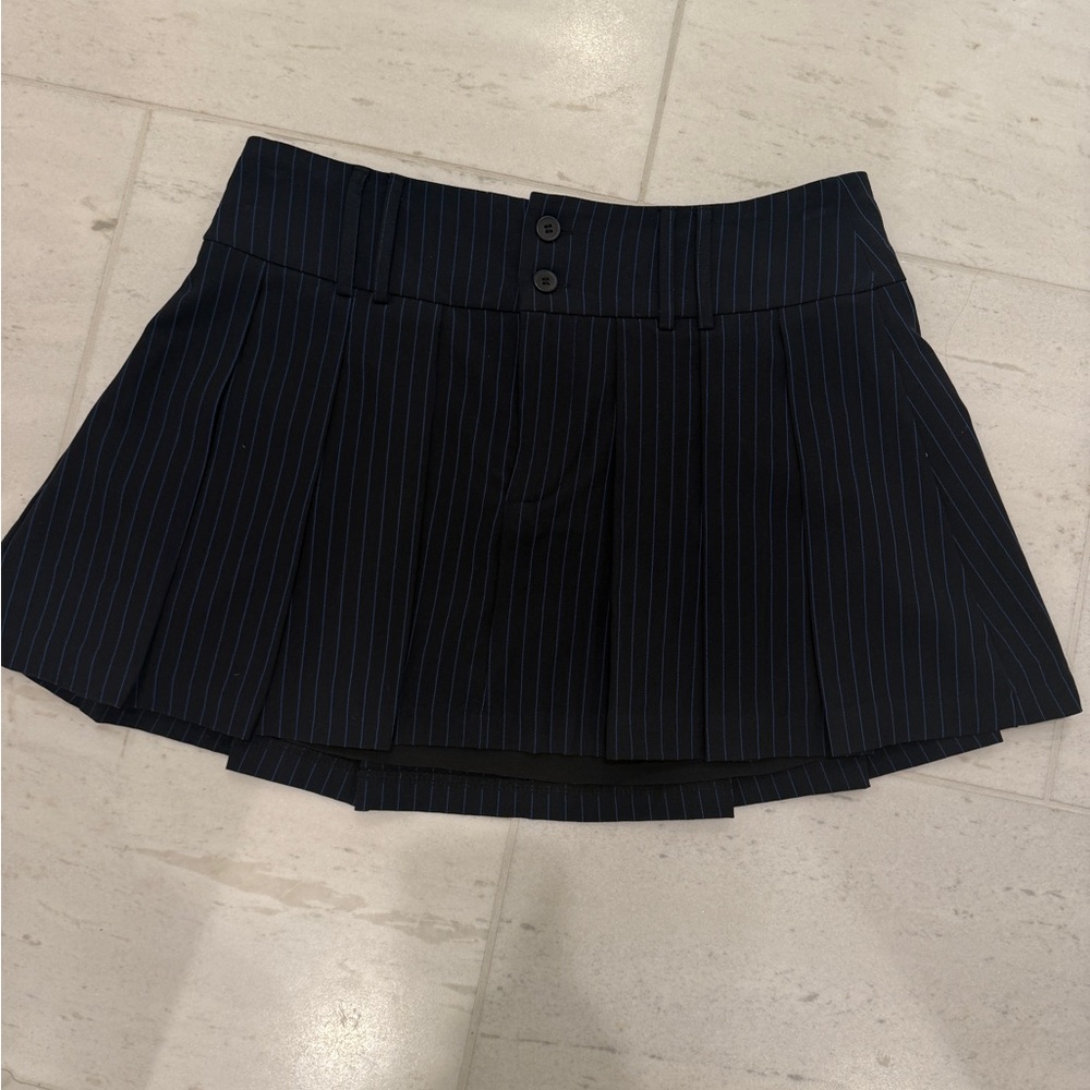 Pleated Navy Pinstripe Mini Skirt